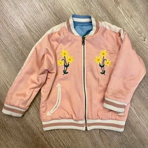 Girl floral embroidery reversible bomber